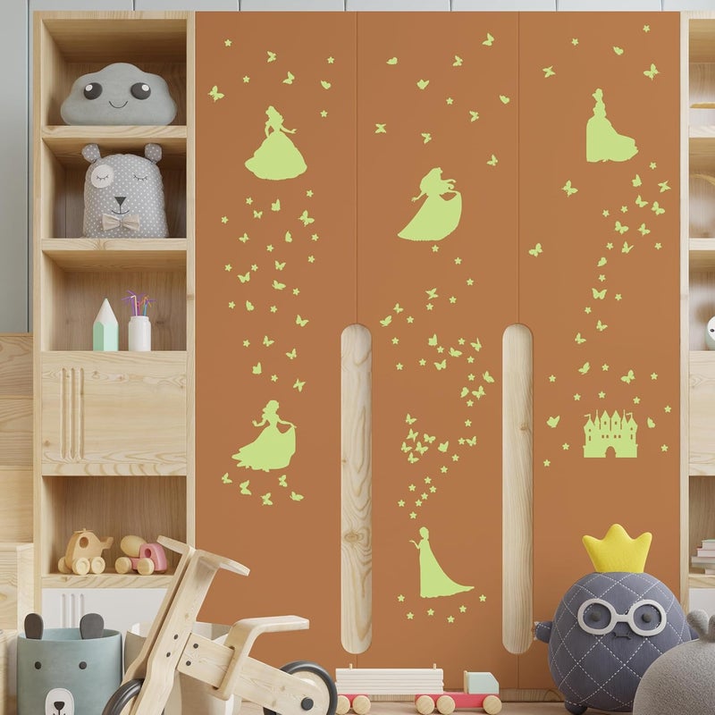 Robmoda Glow in The Dark Princess Castle Wall Sticker, Self-Adhesive Star Butterfly Wall Decal for Girl's Room, Fluorescent Sticker for Ceiling Nursery (Green) - Image 5